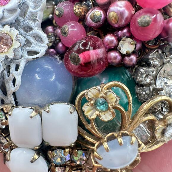 Massive gold tone upcycled vintage rhinestones earrings jewelry belt buckle main image 11